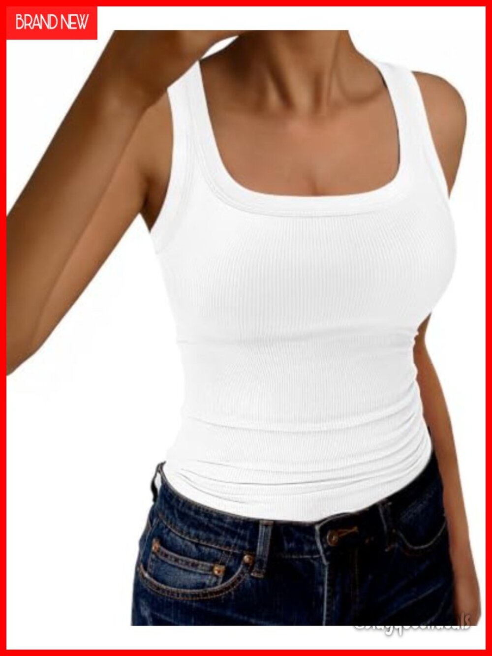 Ribbed Tank Top Scoop Neck Sleeveless Slim Fit Racerback Women's Summer Basic